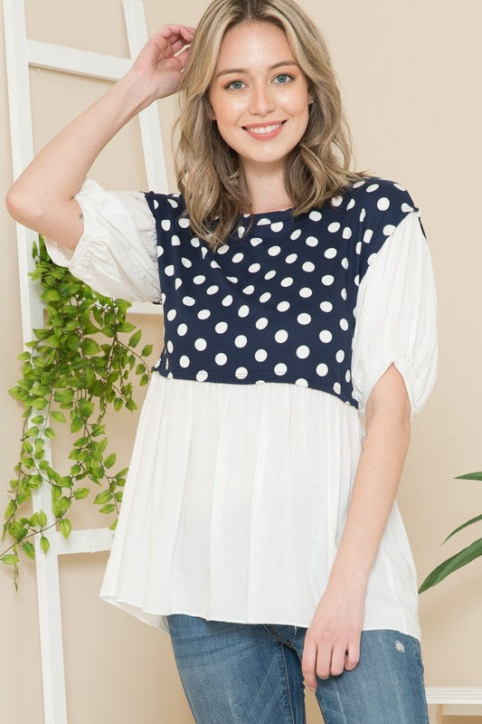 Polka Dot Balloon Sleeve Baby Doll Tunic