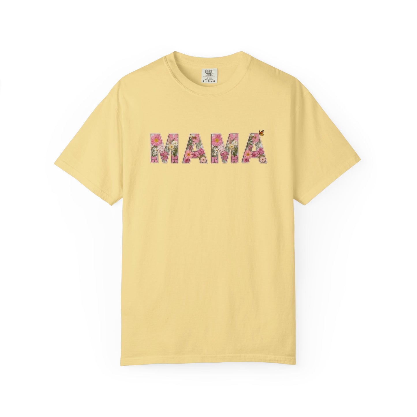Spring Floral "MAMA" Graphic Tee (Comfort Colors) - Size: S-4XL - Cute Matching Mommy & Me Shirt, Pink Flower Lettering Mom Top, Gift for Moms