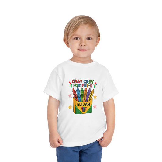 Cray Cray for Pre-K Toddler Shirt – Personalized Back-to-School Tee with Name – Custom Toddler Pre-K T-Shirt – Kids First Day of School Outfit - Bella Canvas - Size: 2T-5T