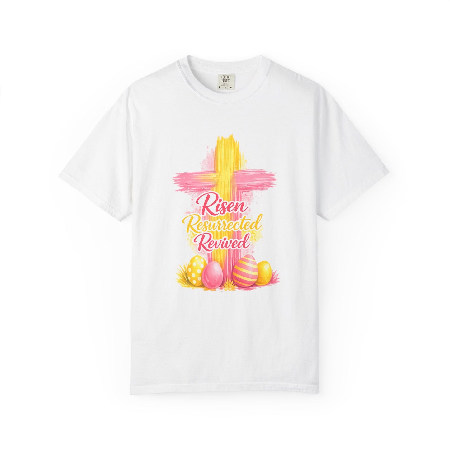 Easter Cross “Risen Resurrected Revived” Graphic Tee (Comfort Colors) - Size: S-4XL