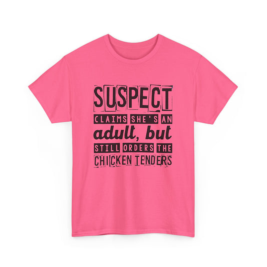 Suspect Claims She's An Adult... Short Sleeve Graphic Tee - Size: S-3XL