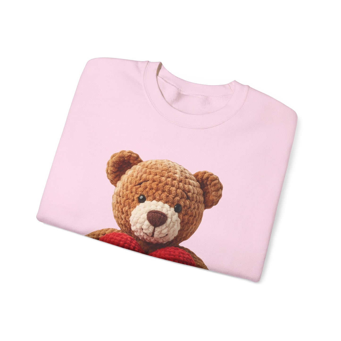 Valentine Faux Crochet I ❤️ U Teddy Bear Graphic Crewneck Sweatshirt (Gildan) - Size: S-3XL - Valentine's Day Shirt