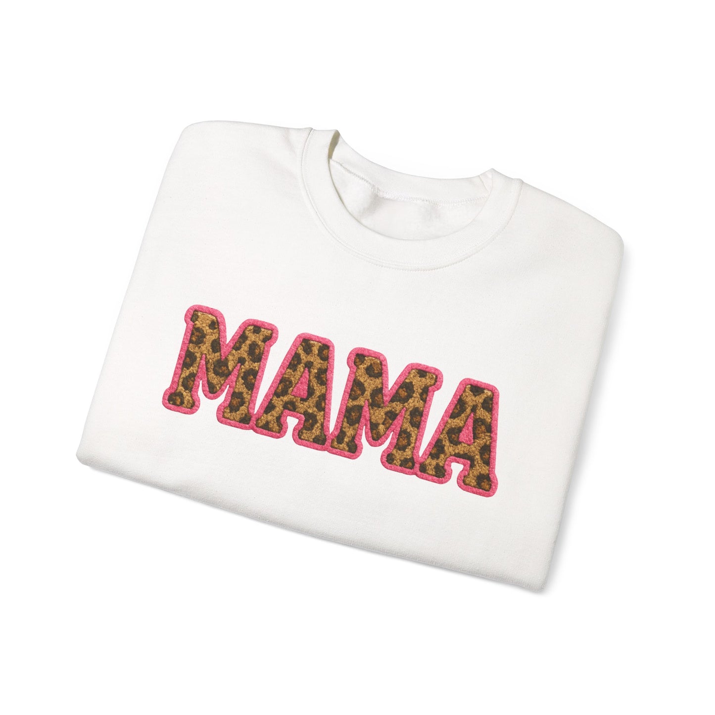 Mama & Mini "Mama" Faux Embroidery Pink Leopard Print DTG Graphic Crewneck Sweatshirt - Size: S-5XL
