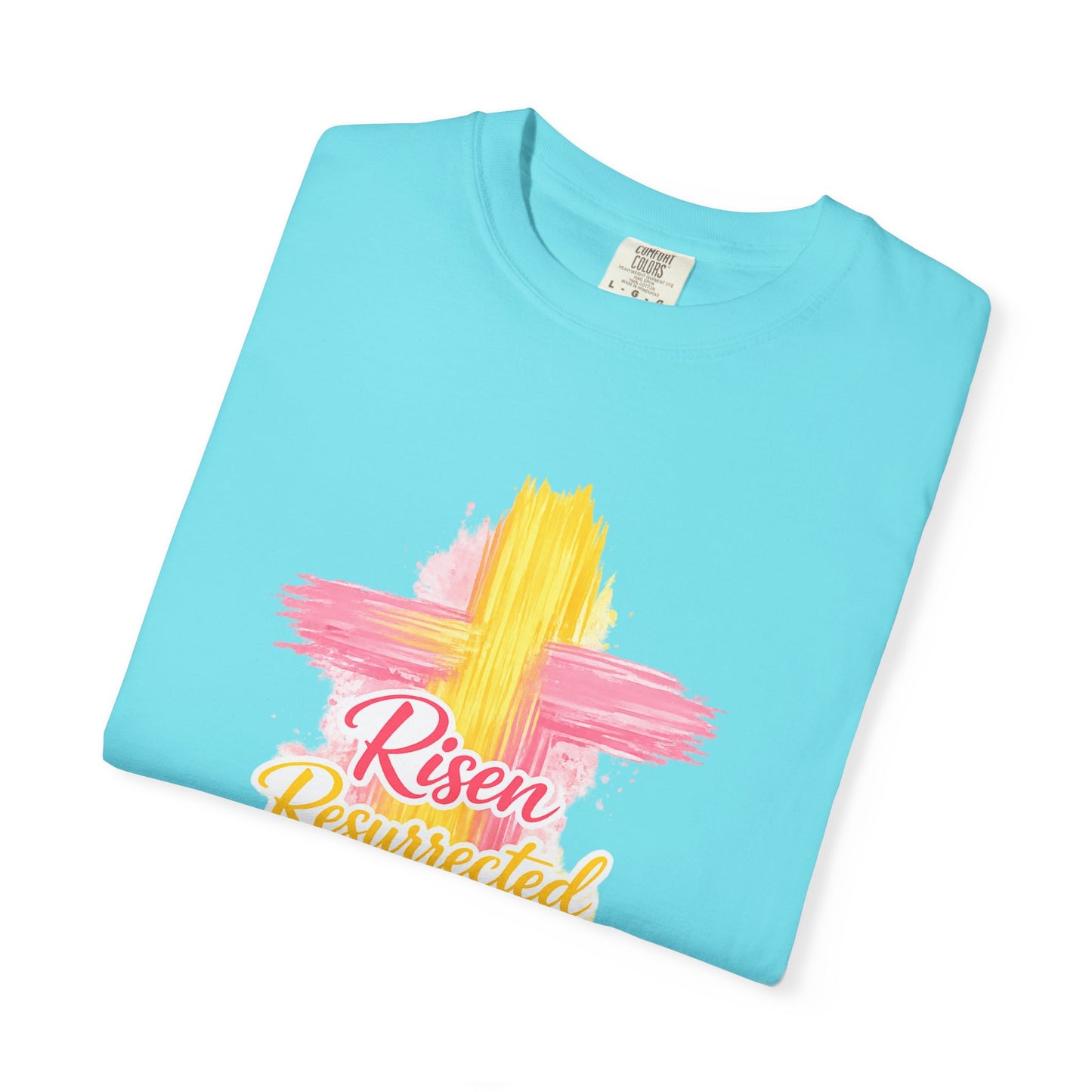 Easter Cross “Risen Resurrected Revived” Graphic Tee (Comfort Colors) - Size: S-4XL