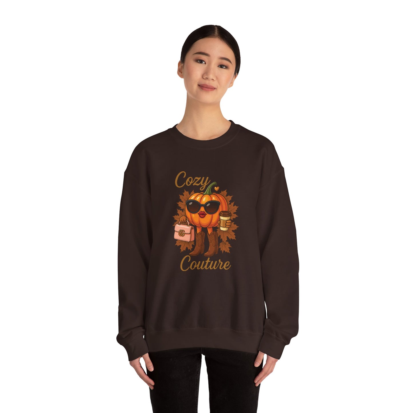 Cozy Couture Fall Pumpkin Graphic Sweatshirt - Unisex Crewneck (Gildan) - Size: S-3XL