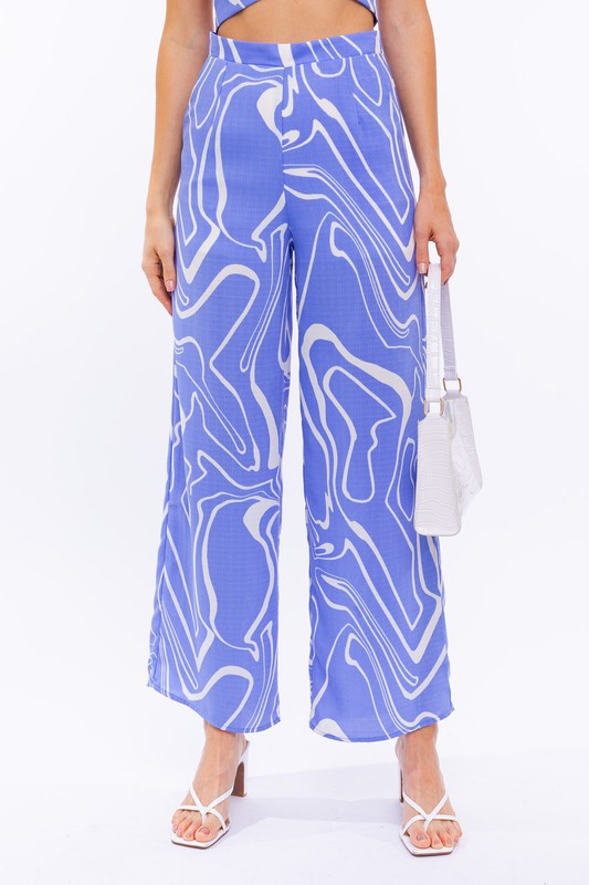 Le Lis - Blue Swirl Abstract Long Pants