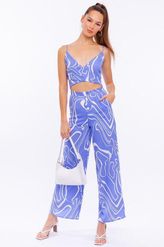 Le Lis - Blue Swirl Abstract Long Pants