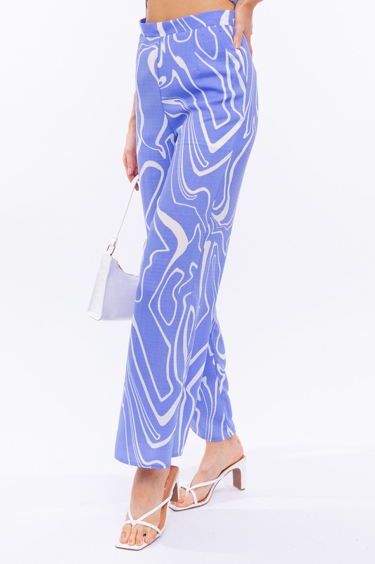 Le Lis - Blue Swirl Abstract Long Pants