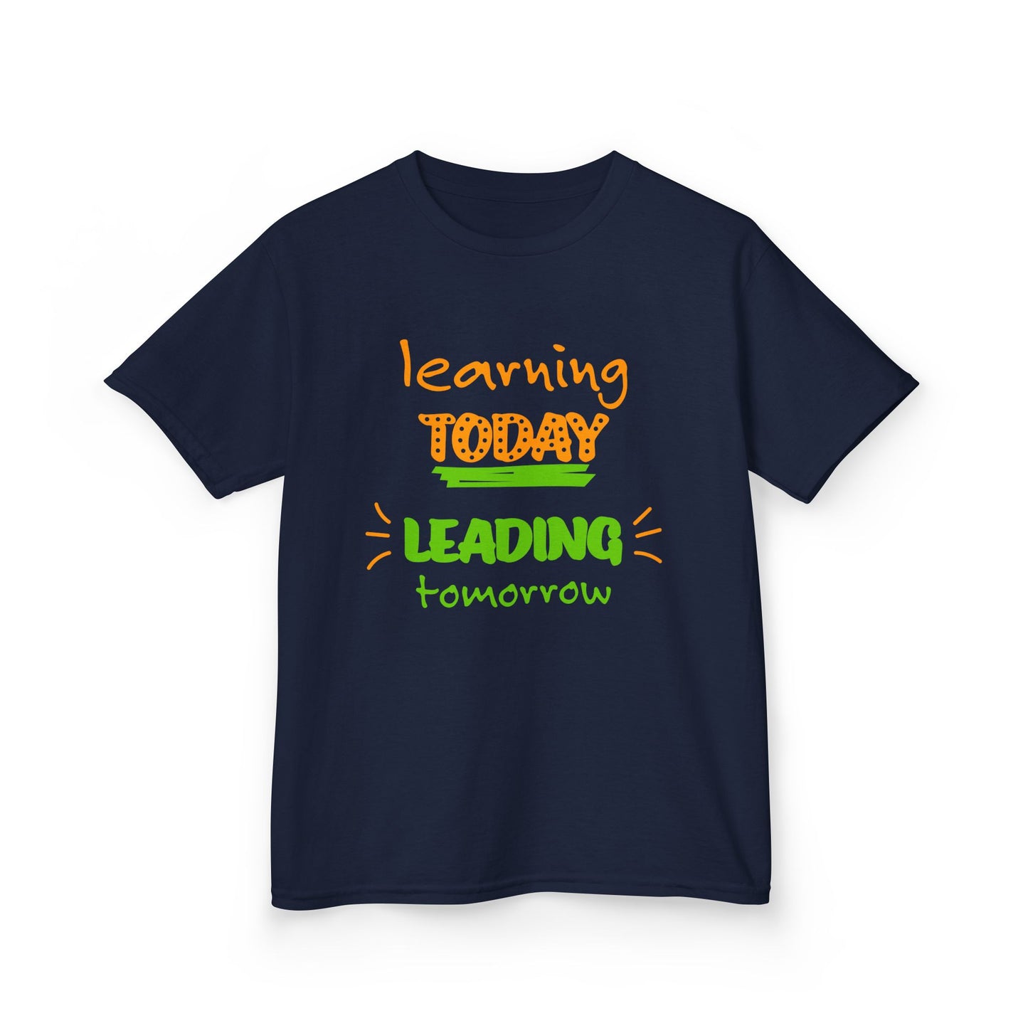 Kids Back to School Inspirational Tee - "Learning Today, Leading Tomorrow" - T-Shirt (Gildan) - Size: YXS-YXL