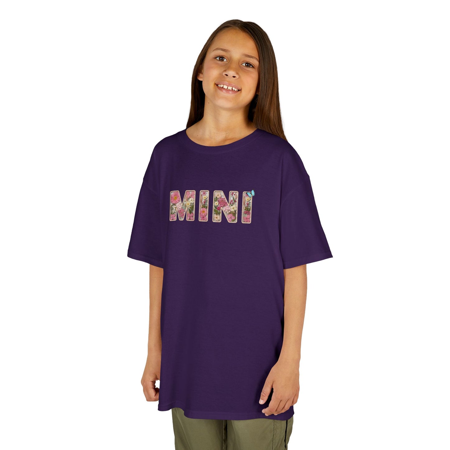 Spring Floral "MINI" Youth Tee (Gildan) - Size: YXS-YXL - Matching Kids Shirt, Mommy and Me Outfit, Cute Floral Lettering Kids Top
