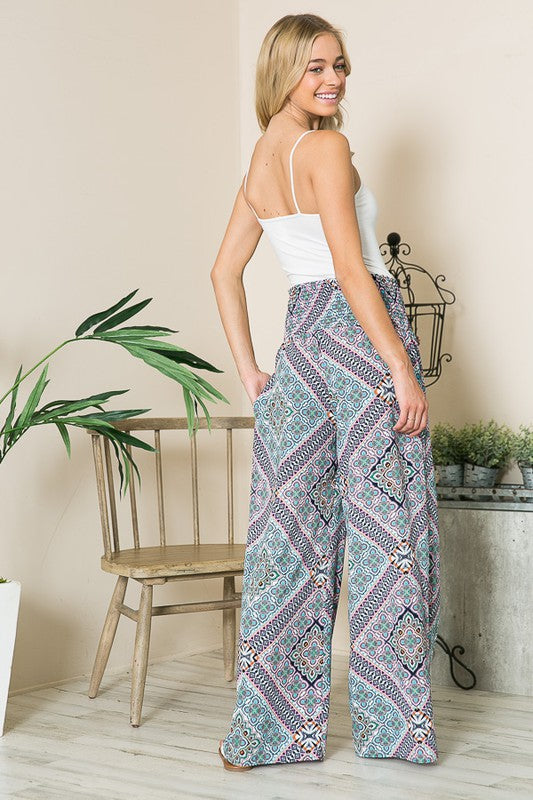 Smocked Wide Leg Pants