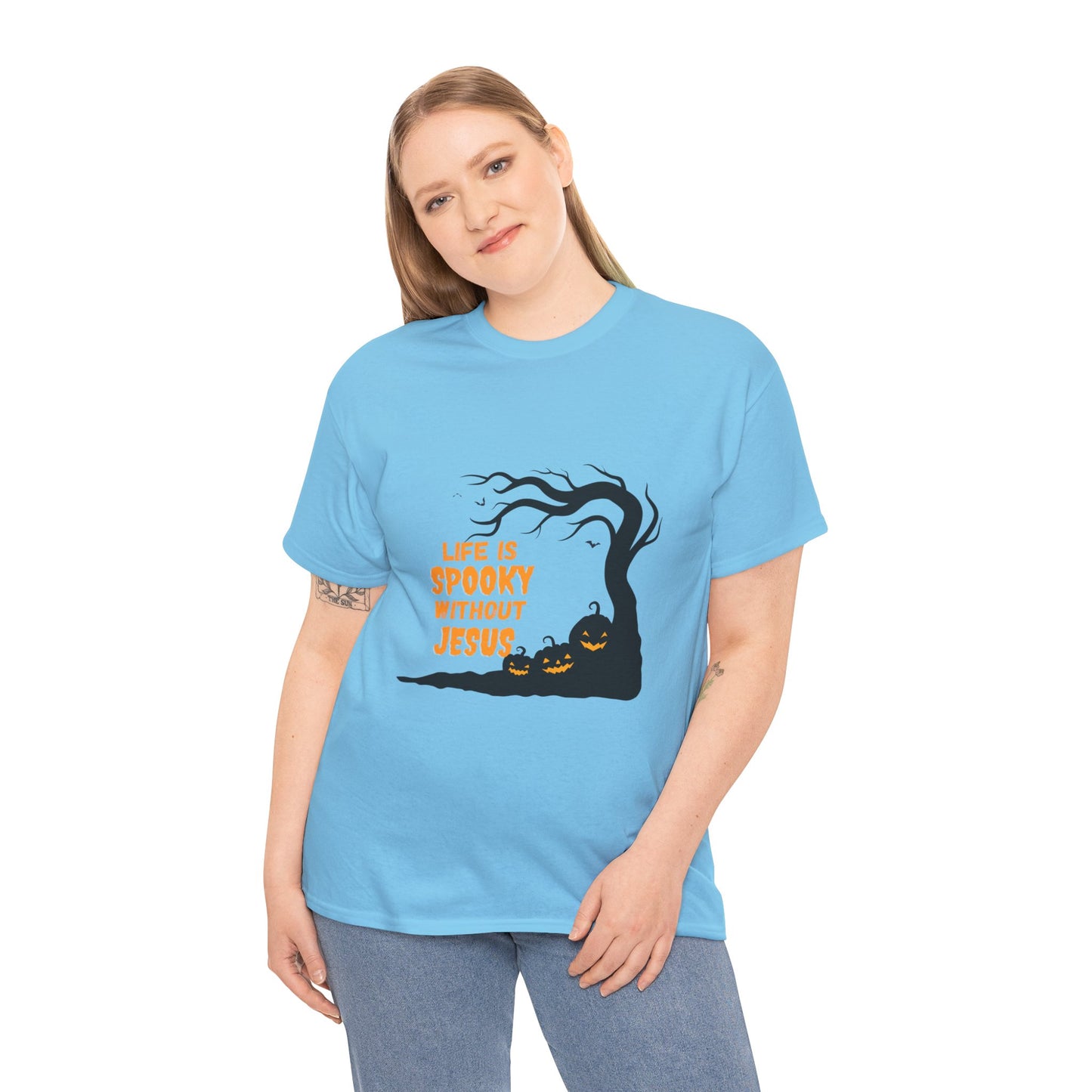 Life Is Spooky Without Jesus - Gildan Unisex Heavy Cotton Graphic Tee - Halloween Collection