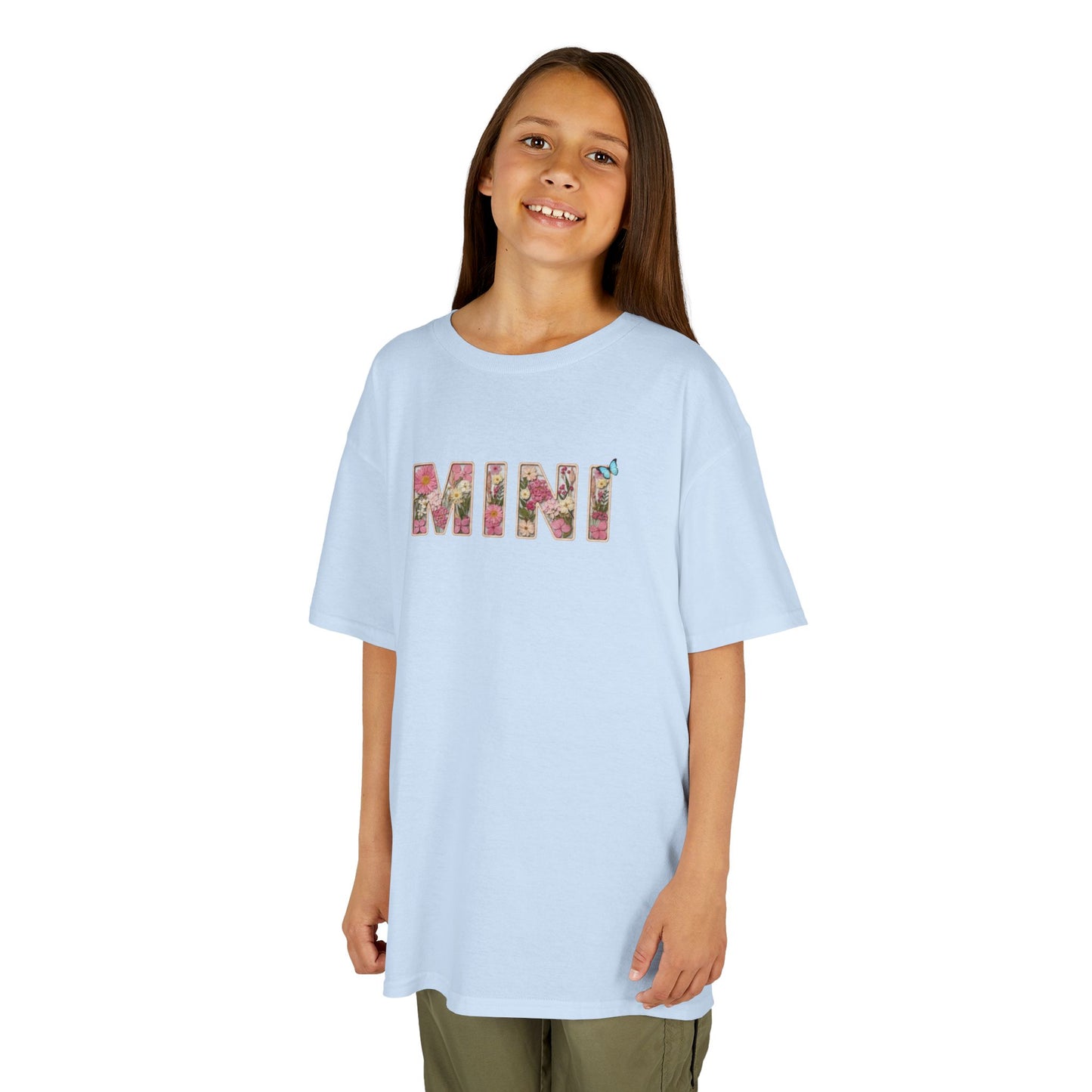 Spring Floral "MINI" Youth Tee (Gildan) - Size: YXS-YXL - Matching Kids Shirt, Mommy and Me Outfit, Cute Floral Lettering Kids Top