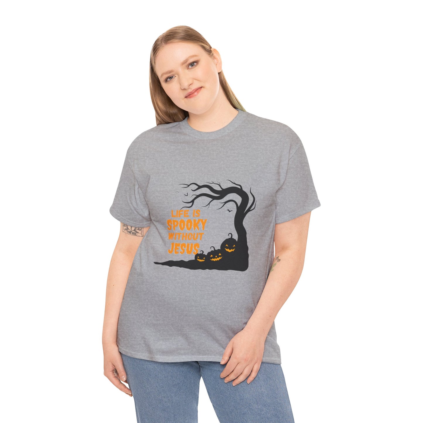 Life Is Spooky Without Jesus - Gildan Unisex Heavy Cotton Graphic Tee - Halloween Collection