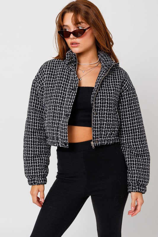 Le Lis - Tweed Crop Puffer Jacket