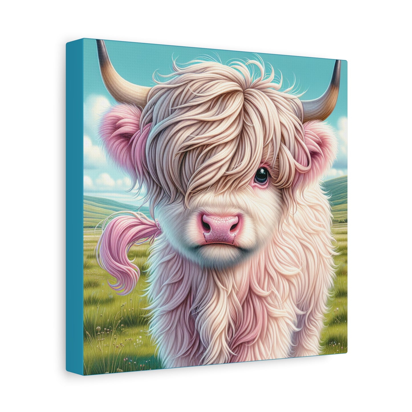 Cute Highland Cow - Stretched Matte Canvas Wall Art, Square 10x10 or 20x20
