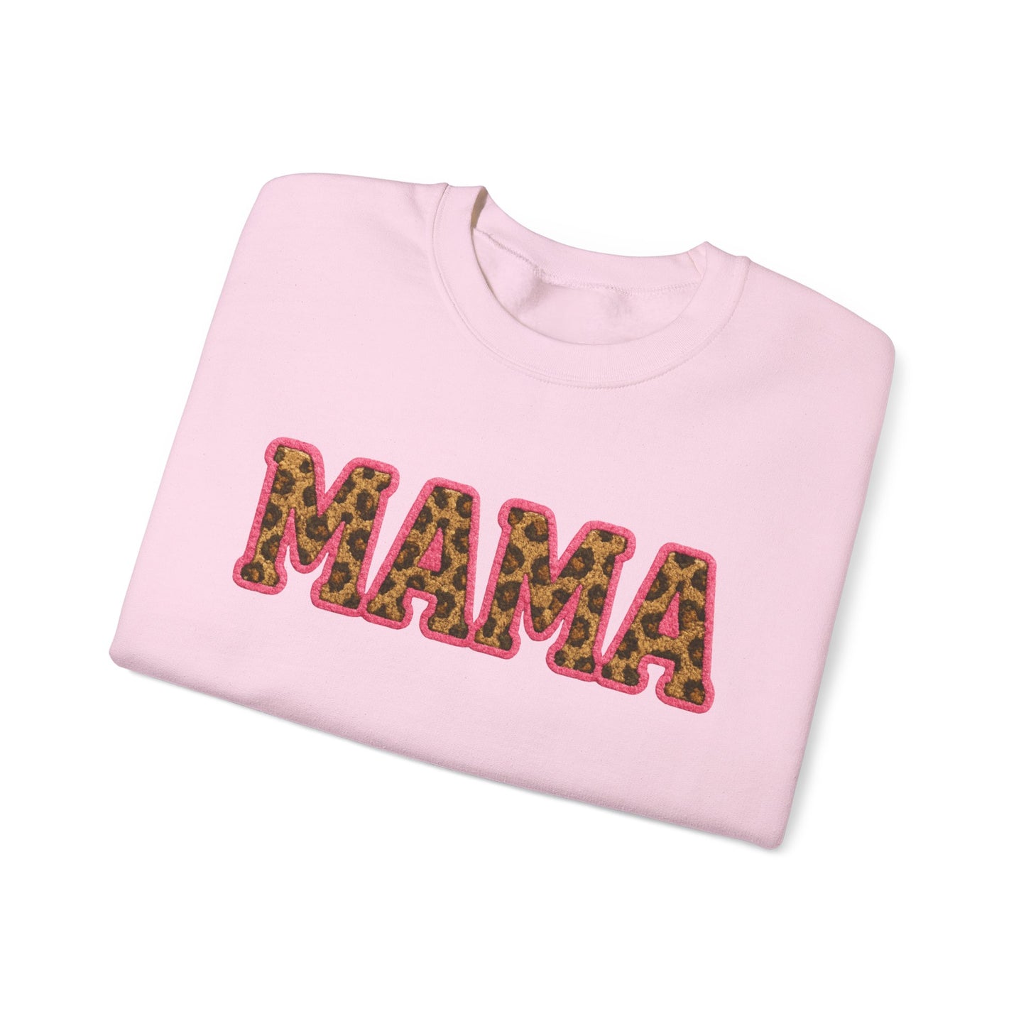 Mama & Mini "Mama" Faux Embroidery Pink Leopard Print DTG Graphic Crewneck Sweatshirt - Size: S-5XL