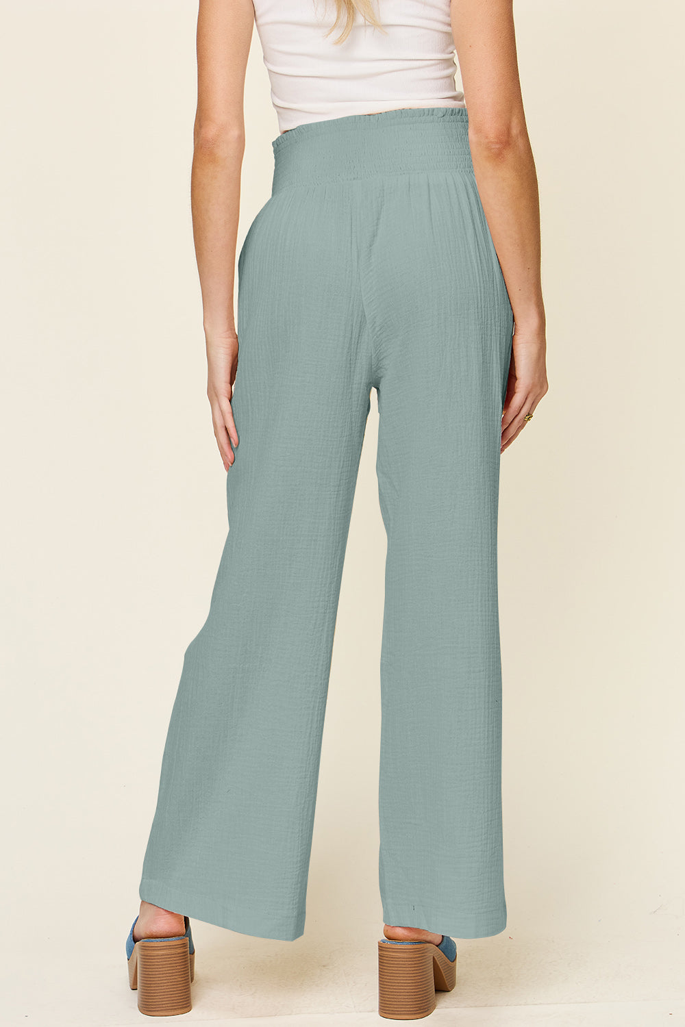 Double Take - Texture Smocked Waist Wide Leg Pants - Size: S-3XL