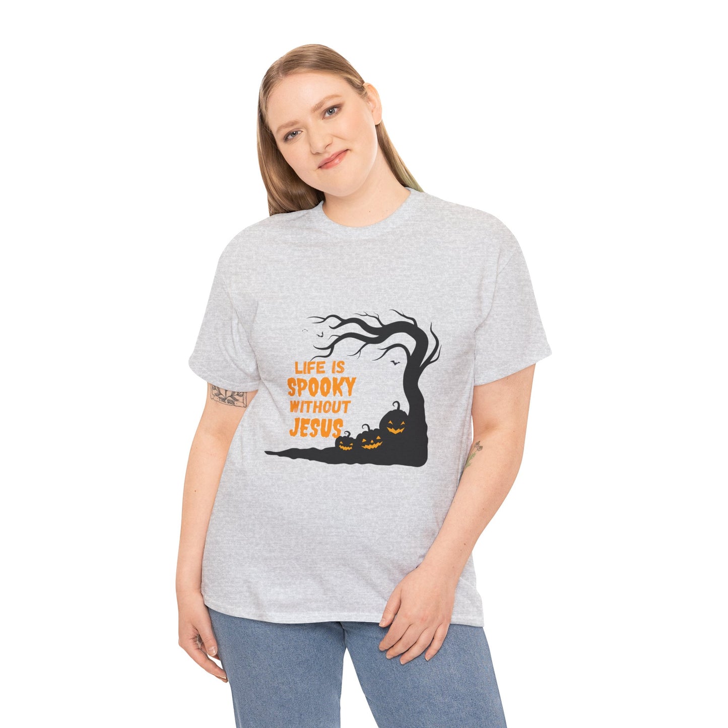 Life Is Spooky Without Jesus - Gildan Unisex Heavy Cotton Graphic Tee - Halloween Collection