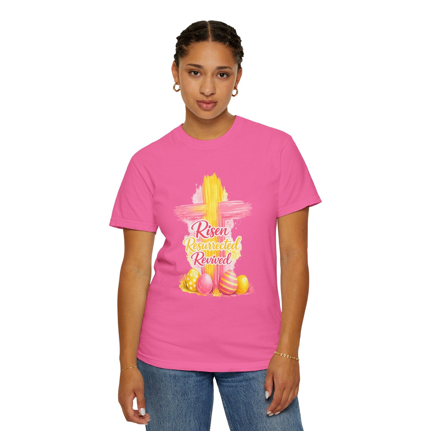 Easter Cross “Risen Resurrected Revived” Graphic Tee (Comfort Colors) - Size: S-4XL