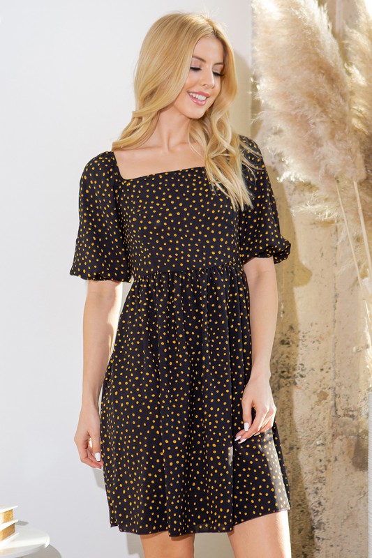 Spaghetti Tie Back Puff Sleeve Woven Dress