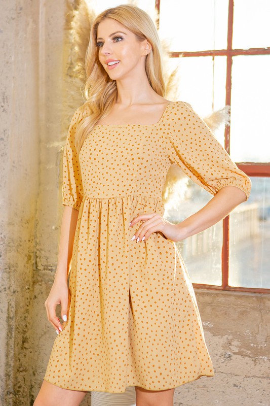 Spaghetti Tie Back Puff Sleeve Woven Dress