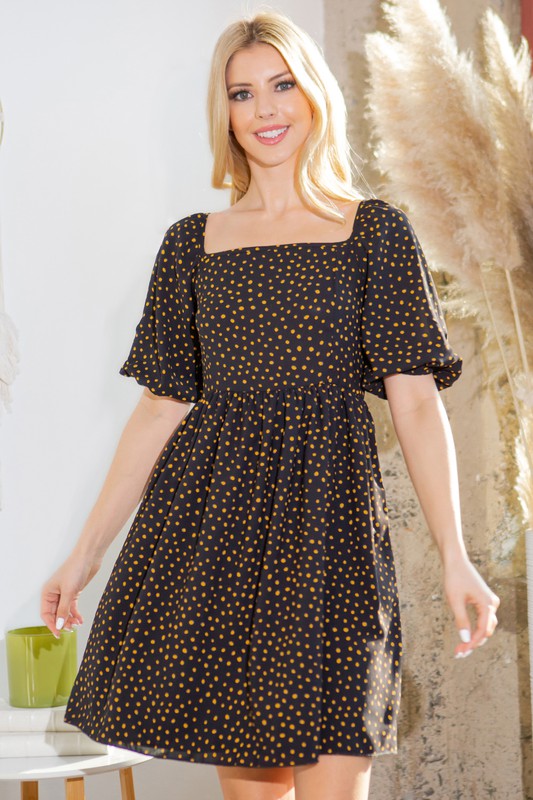 Spaghetti Tie Back Puff Sleeve Woven Dress