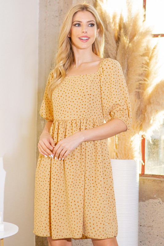 Spaghetti Tie Back Puff Sleeve Woven Dress