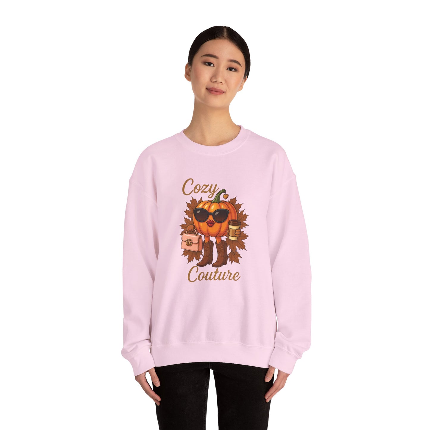 Cozy Couture Fall Pumpkin Graphic Sweatshirt - Unisex Crewneck (Gildan) - Size: S-3XL