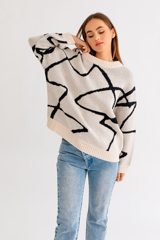 Le Lis - Abstract Pattern Oversized Sweater Top