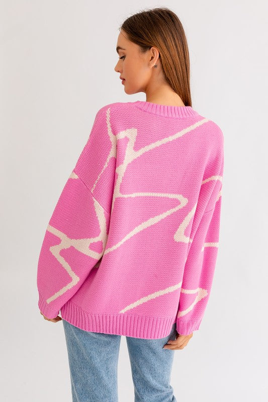 Le Lis - Abstract Pattern Oversized Sweater Top