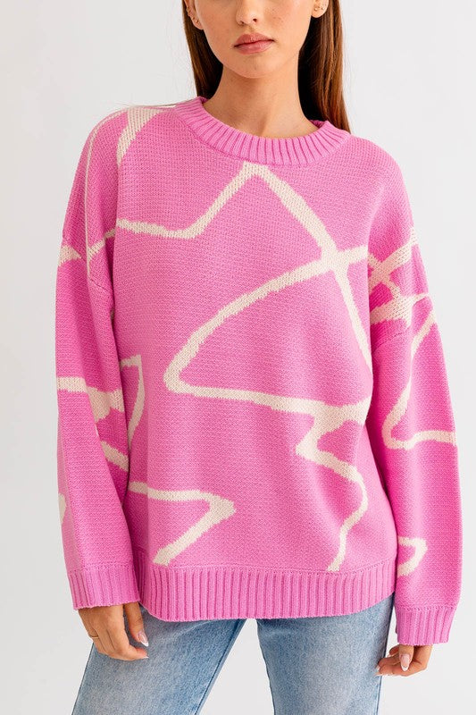 Le Lis - Abstract Pattern Oversized Sweater Top