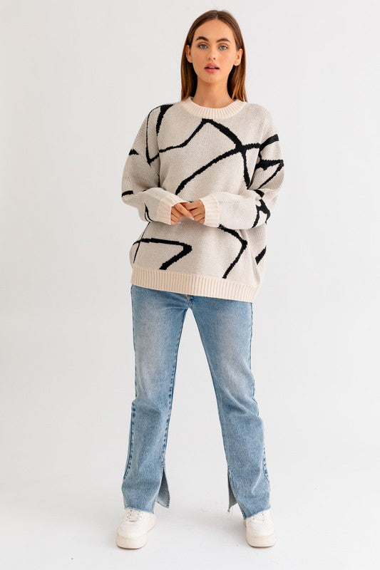 Le Lis - Abstract Pattern Oversized Sweater Top