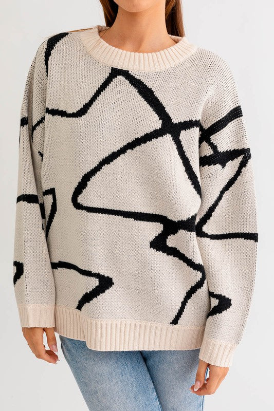 Le Lis - Abstract Pattern Oversized Sweater Top