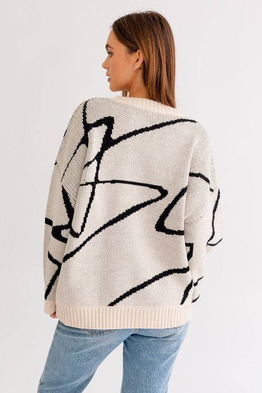 Le Lis - Abstract Pattern Oversized Sweater Top