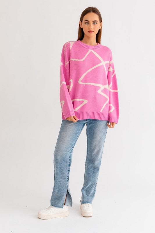 Le Lis - Abstract Pattern Oversized Sweater Top