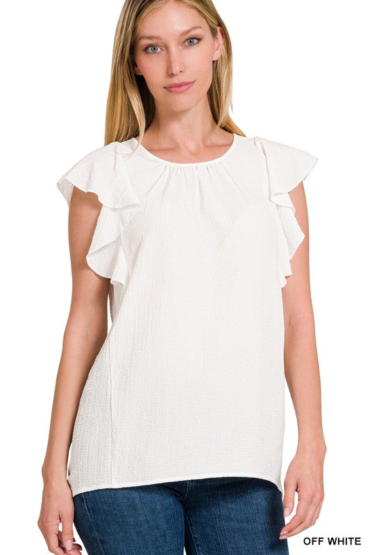 Zenana - Woven Bubble Airflow Flutter Sleeve Top