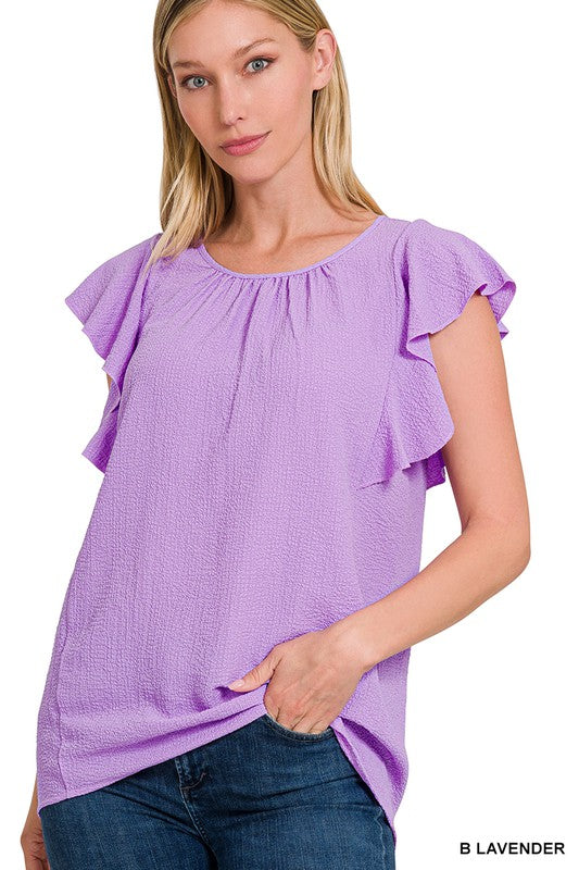 Zenana - Woven Bubble Airflow Flutter Sleeve Top