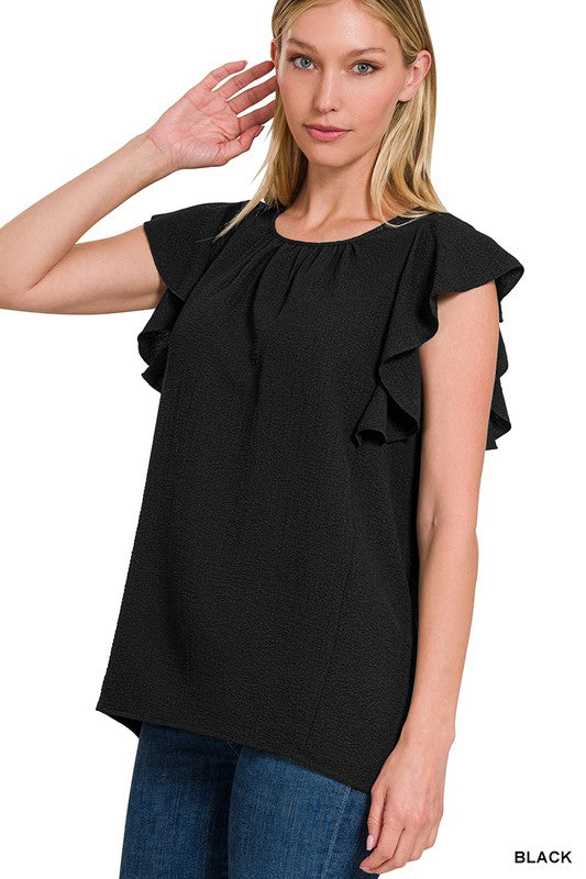 Zenana - Woven Bubble Airflow Flutter Sleeve Top