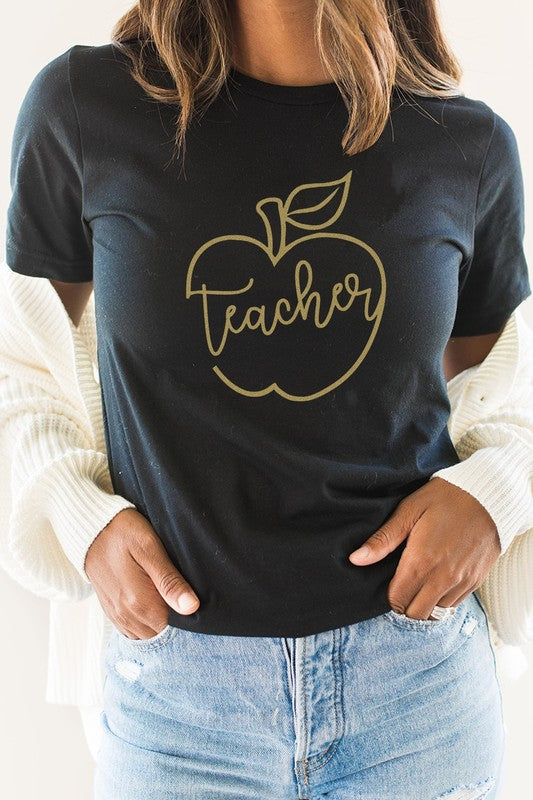 "Teacher" Gold Apple Graphic Tee