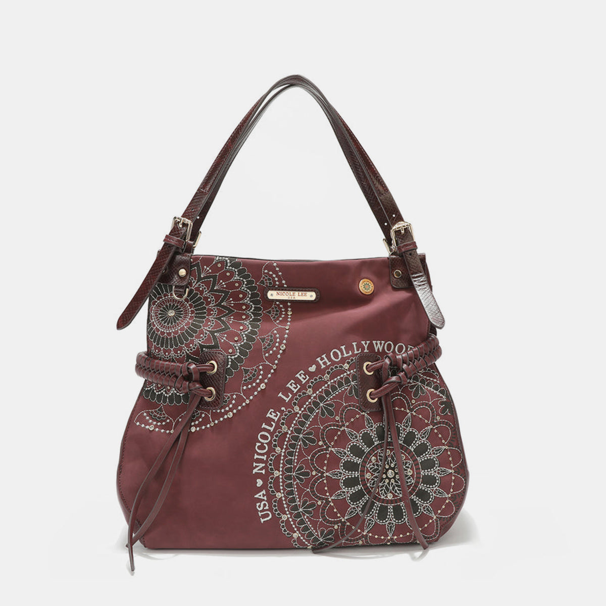 Nicole Lee USA - Side Braided Tassel Inlaid Rhinestone Embroidery Hobo Bag