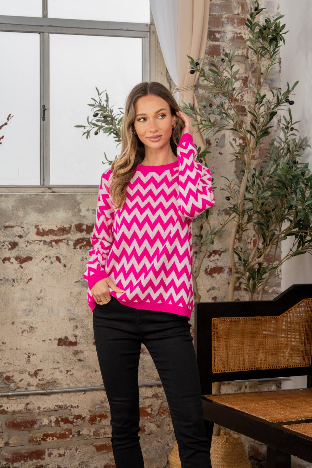 Sew In Love - Wave Stripe Contrast Long Sleeve Sweater - Size: S-3XL