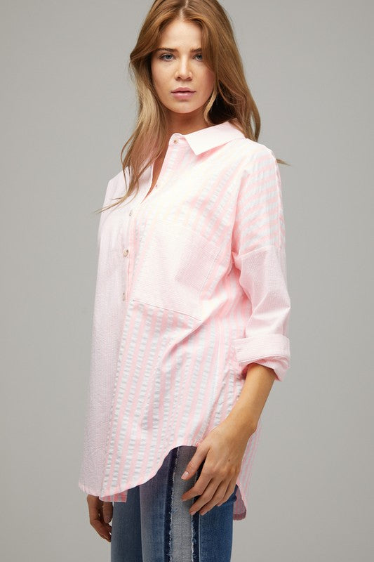 Davi & Dani - Stripe Button Down Long Sleeve Shirt