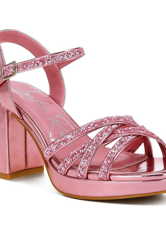 London Rag - Sparks Fly Glitter Strappy Block Sandals