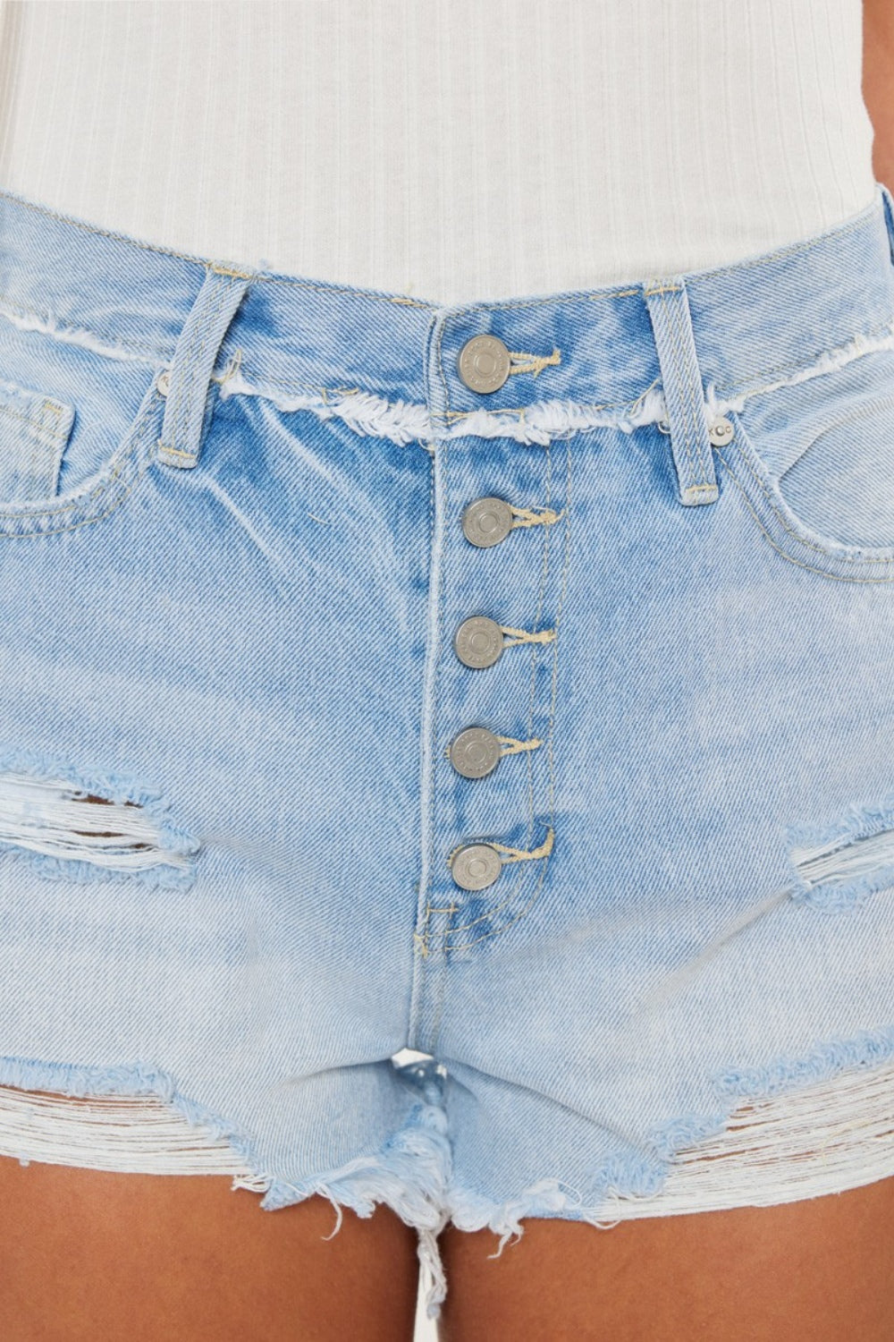 Kancan - Distressed Button Fly Denim Shorts