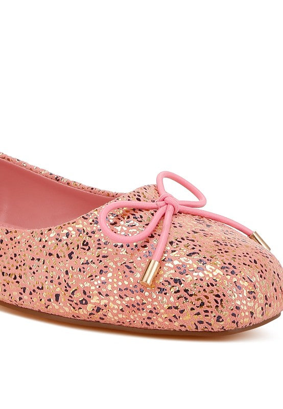 Rag & Co - Apollon Bow Detail Foil Print Suede Ballerina Flats