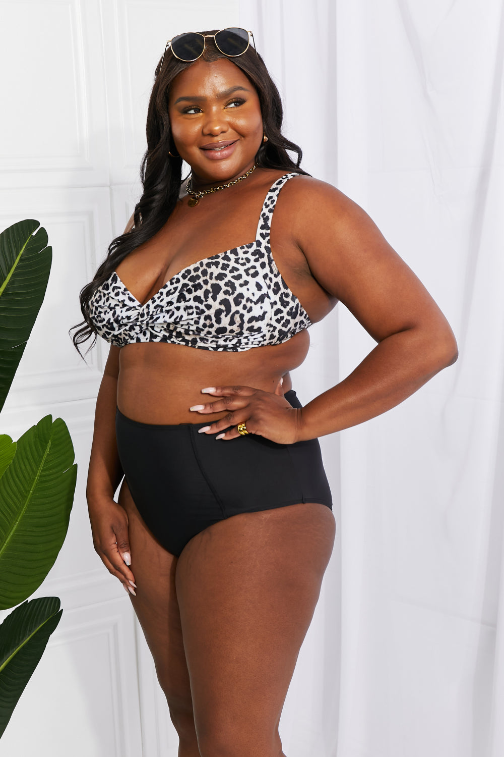 Marina West Swim - Take A Dip Twist High-Rise Bikini in Leopard