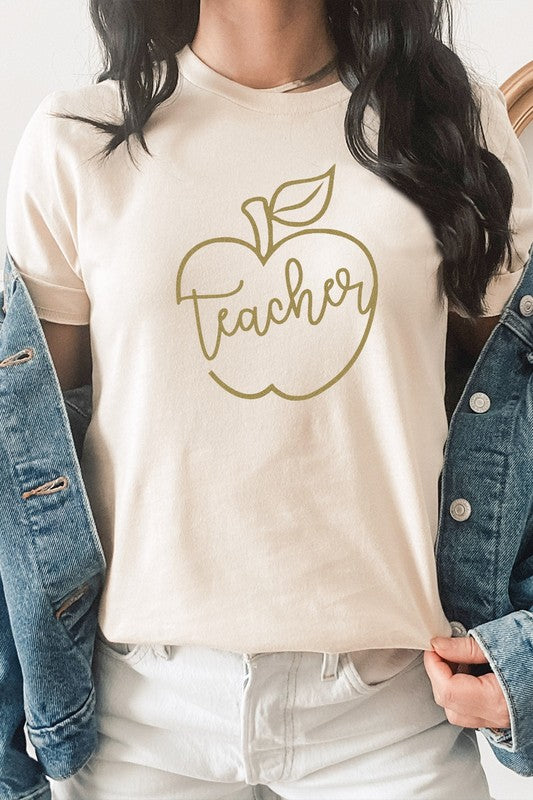 "Teacher" Gold Apple Graphic Tee