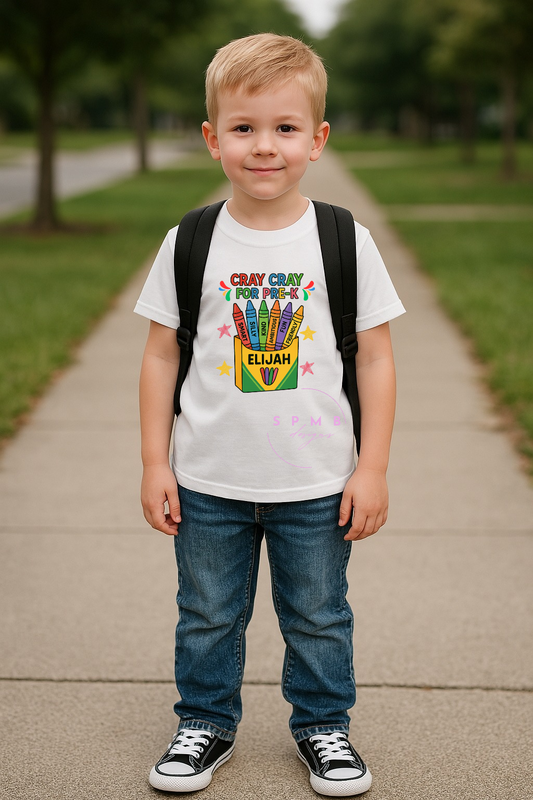 Cray Cray for Pre-K Youth Shirt – Personalized Back-to-School Tee with Name – Custom Youth Pre-K T-Shirt – Kids First Day of School Outfit - Gildan - Size: YXS-YXL