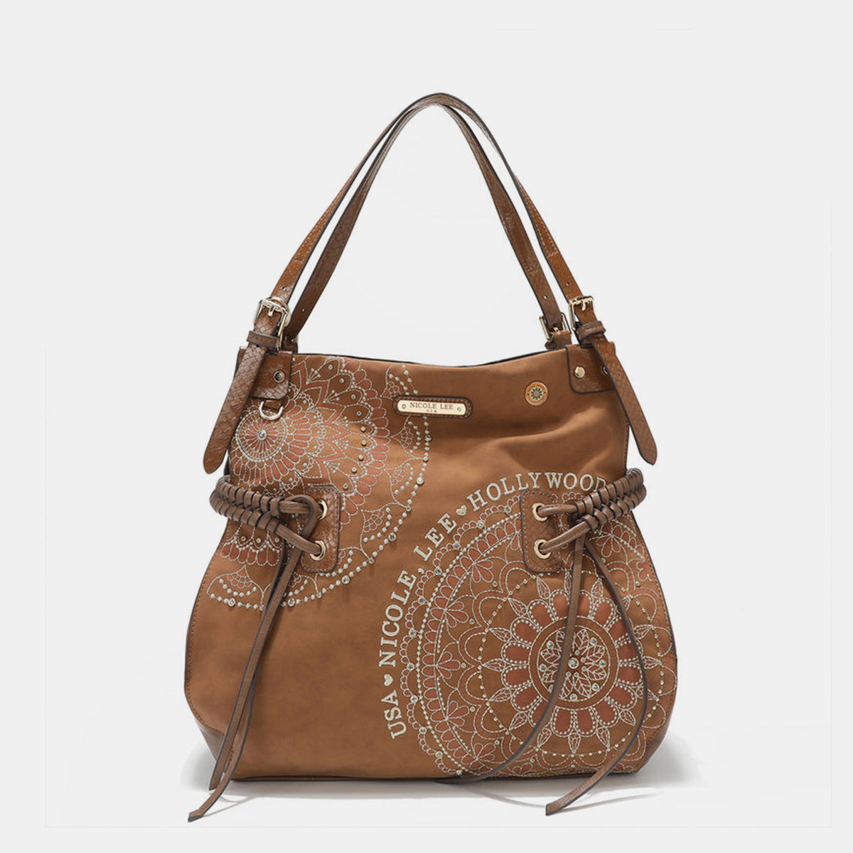 Nicole Lee USA - Side Braided Tassel Inlaid Rhinestone Embroidery Hobo Bag